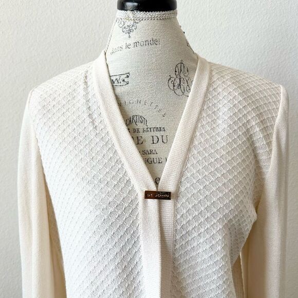 Vintage St. John Cream Knit Open Cardigan with Subtle Gold Details Size 6 - Picture 3 of 7